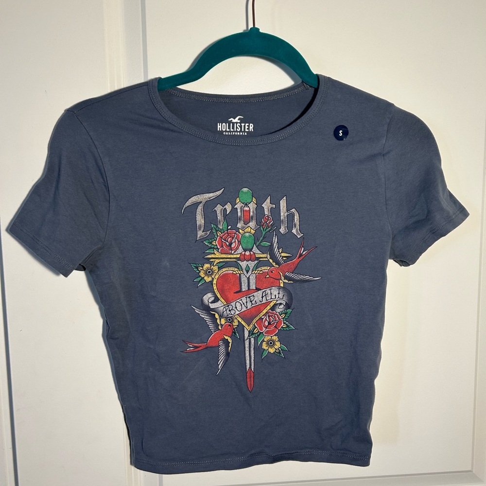 Blue Hollister cropped baby tee size small